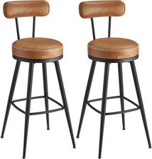 Brown Swivel Bar Stools Set of 2 Synthetic Leather Stitching Foam Padded VASAGLE