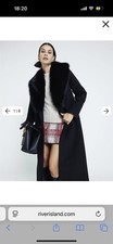 River Island Women's Faux Fur Long Coat with Removable Collar