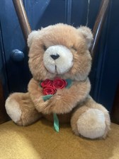 Vintage PMS Teddy Bear Forever Friends ? Holding Bouquet Roses 7” Tall