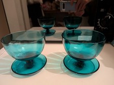 Two Vintage Blue Glass Sundae/