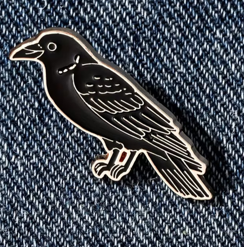 Gothic black raven bird enamel - black,