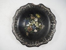 Antique Victorian Hand Painted Mother of Pearl Laquered Paper Mache Rimmed Bowl