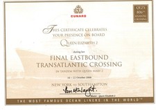 CUNARD CERTIFICATE PRESENCE