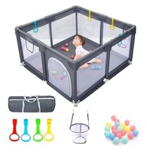 Baby Playpen for Babies and Toddlers, Visible Breathable, 128x128x68cm DARK GREY