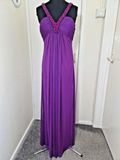 Vintage Purple Evening Dress Maxi Beaded/Gems V Neck Design Size 10 Xscape 