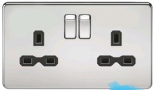 (827)  Knightsbridge Screwless   13A DP 2 Gang Switched Socket Polished Chrome