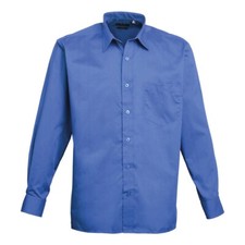 Mens Long Sleeve Poplin Shirt Plain Formal Office Work Easy Care Classic Top Tee