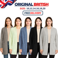 Ladies Long Sleeve Plain Printed Open Front Boyfriend Cardigan Slouch Pocket