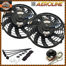 9" Inch Electric Radiator Intercooler Fans AeroLine 12v 80w x2 + Thermostat 