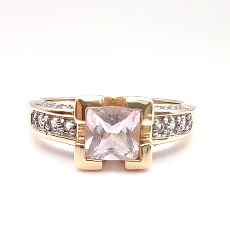 9ct gold morganite cz ring - 9ct,