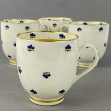 Set of 4 Caughley Cornflower Coffee Cups Gold Gilt 18thc Antique English Porcela