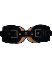 Mulberry Navy Suede Double Buckle Belt Scallop Designer Fashion Accessories - XS
