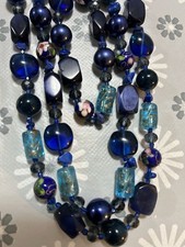 CHINA VINTAGE SR Necklace and Bracelet Blue Glass Floral Cloisonne Beads. 