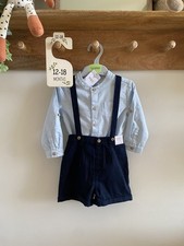 BNWT M&S boys formal christening shirt & short dungarees set outfit 12-18 months