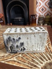 Vintage Studio Pottery Glaze Flower Brick Vase Pen Holder 