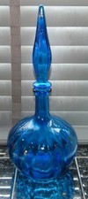 Vintage MCM Large Empoli Blue Onion Genie Bottle Decanter W/stopper  15inch tall