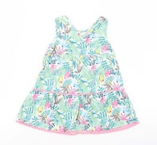 u Girls Blue Floral Cotton Blend Trapeze & Swing Size 2-3 Years V-Neck - Parrots