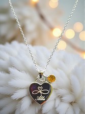 925 Sterling Silver Birthstone Engraved Necklace Personalise Birthstone Necklace