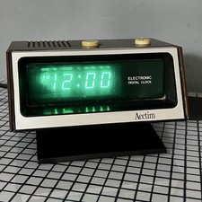 Vintage Acctim Wood Effect Electronic Digital Green Alarm Clock Retro