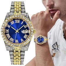 Luxury Hip Hop Cool Bling Ice Out Paved Men's Watch Stainless Steel Rhinestones
