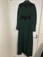 Ladies Green Victorian Style Long Dress Ornate Beading To Front Size 14 Dress Up
