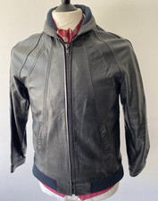 VINTAGE mens  Black Leather Motorcycle Zip up Bomber Racing Jacket 38"