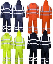 Hi Vis Viz Visibility Work Wear Safety Over Trousers And Waterproof Jacket Set