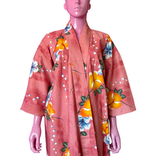 Vintage yukata salmon pink - yukata,
