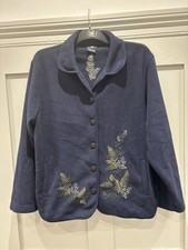 Tulchan Vintage Blue Fleece Floral/leaf Appliqué Jacket  2000s era Size XL 20/22