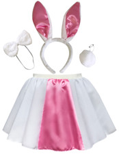 NEW Ladies Rabbit Costume Fancy Dress SET 12" Pink White SKIRT With Ears & Tail