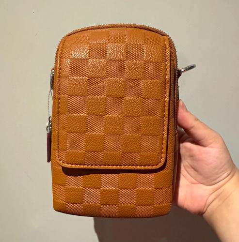 Brown check faux leather small