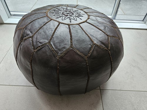 Dark brown large round leather - brown,