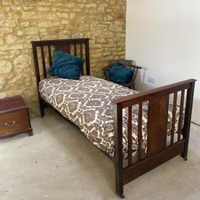 Antique Arts And Crafts Style Mahogany Bed Single With Mattress Inlaid Bedroom S