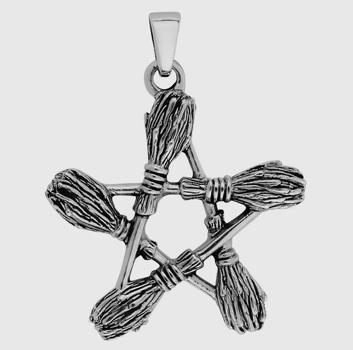 Pentacle besom broom pendant - pentacle,