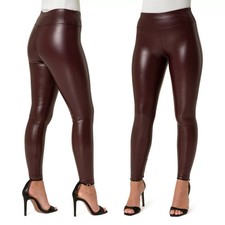 Size 14 Berry Full Length Leather Look Leggings Womens Stylish High Waist Pants