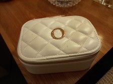 Jewellery Travel Holder Organiser Box Primark Faux Leather Cream Gold Diamante