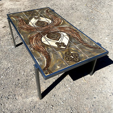 Rare Mid Century Retro Danish Ox Art Tile & Chrome Coffee Table for Dyrlund 1976