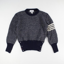 THOM BROWNE Tuck Stitch Crew Pullover Blue Wool Mohair Knit Jumper Size 4 RRP710