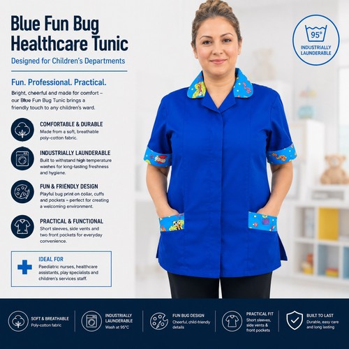 Womens blue fun bug healthcare - bug,