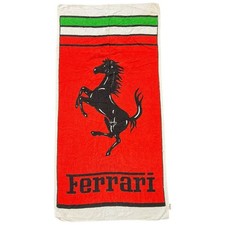 Vintage Ferrari Red Logo White Green Horse Graphic Print Beach Towel Used Large