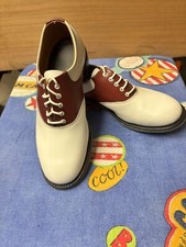 VIOLET PROMOTIONS CHERRY/WHITE LEATHER SADDLE SHOES RESIN SOLES