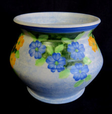 Early E Radford Burslem Vase. Blue & Yellow Flowers. 1920s. Marked "AG". 4"