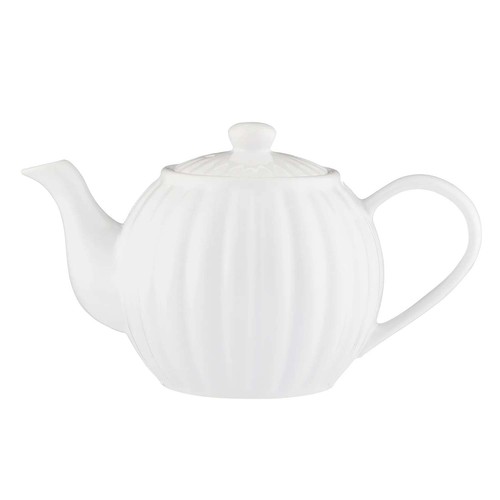Stoneware teapot white - stoneware, fluted