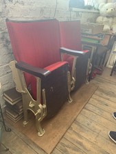 Vintage Cinema Seats 2 Folding Cast Seating With Classic Red Velour
