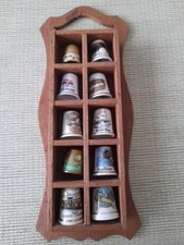 Thimbles In Display Cabinet Bone China & Gold Tone As Shown 10 Thimbles