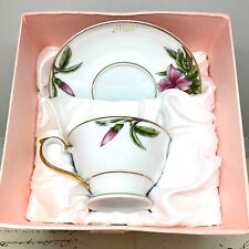 Vintage MUM Tea Cup Saucer THE LEONARDO COLLECTION Floral Pink Red Flower IN BOX
