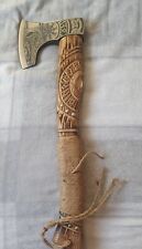Custom Hand Made Steel Axe Wood with Carved Handle and Leather Sheath