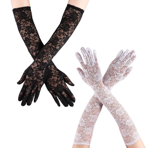 Black white lace gloves - or,