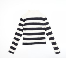 H&M Divided Women’s Black White Striped Mock Neck Jumper Size 8