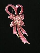  Adrian Buckley Pink Flower and Ribbon Enamelled Brooch